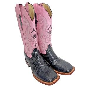 Ferrini Italy 🩷 Black Pink Exotic  A__eater Print boots - Ladies size 8 B